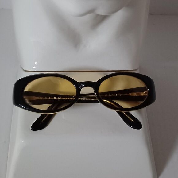 Ralph Ralph Lauren Sunglasses One Size Black Yellow Tint Oval Unisex Y2K Retro - Picture 15 of 16